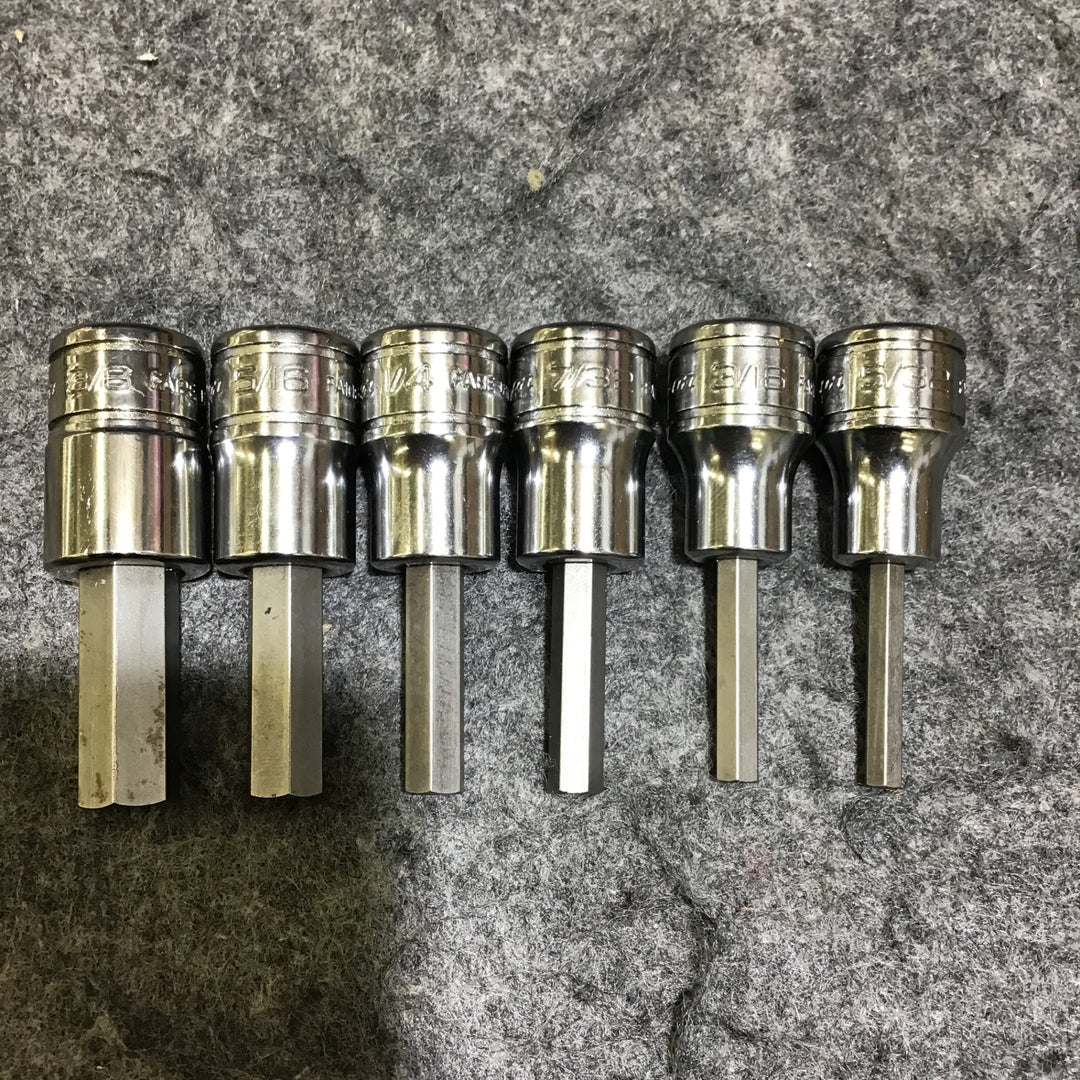 【中古・インチサイズ】 スナップオン Snap-on 3/8dr スタンダードヘックスソケット FA5E、6、7、8、10、FA12E 6点セット 【桶川店】