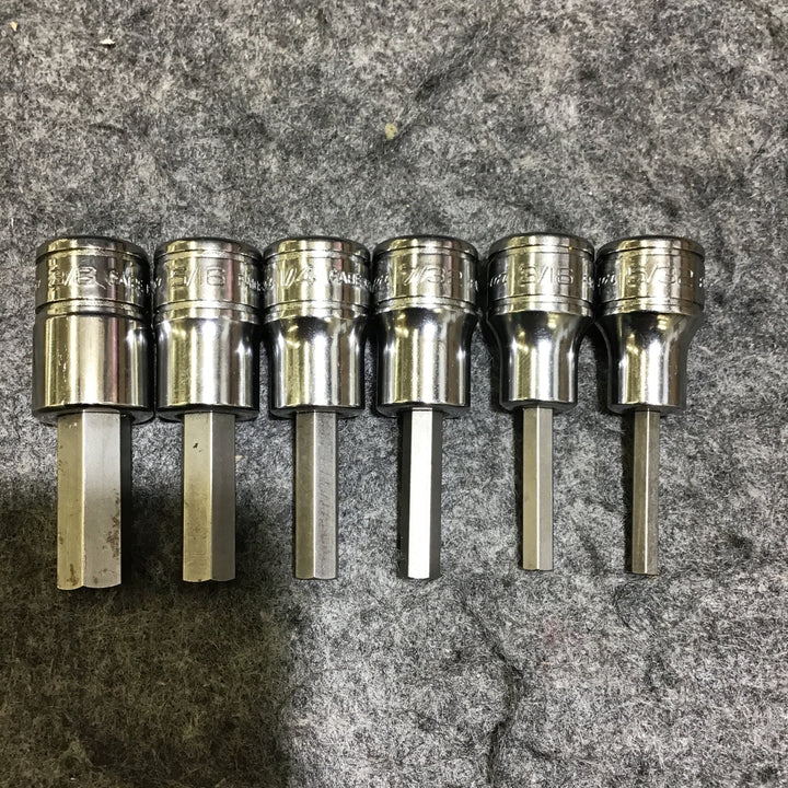 【中古・インチサイズ】 スナップオン Snap-on 3/8dr スタンダードヘックスソケット FA5E、6、7、8、10、FA12E 6点セット 【桶川店】