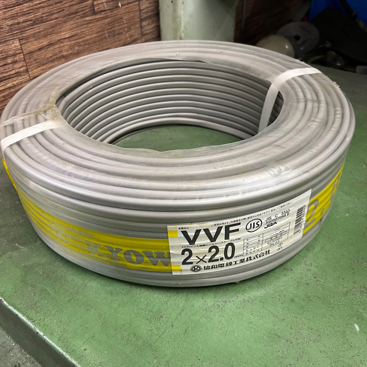 協和電線 VVFケーブル 600Vビニル絶縁ビニルシースケーブル 平形 2.0mm 2心 100m 灰色 VVF2.0×2C×100m【桶川店】