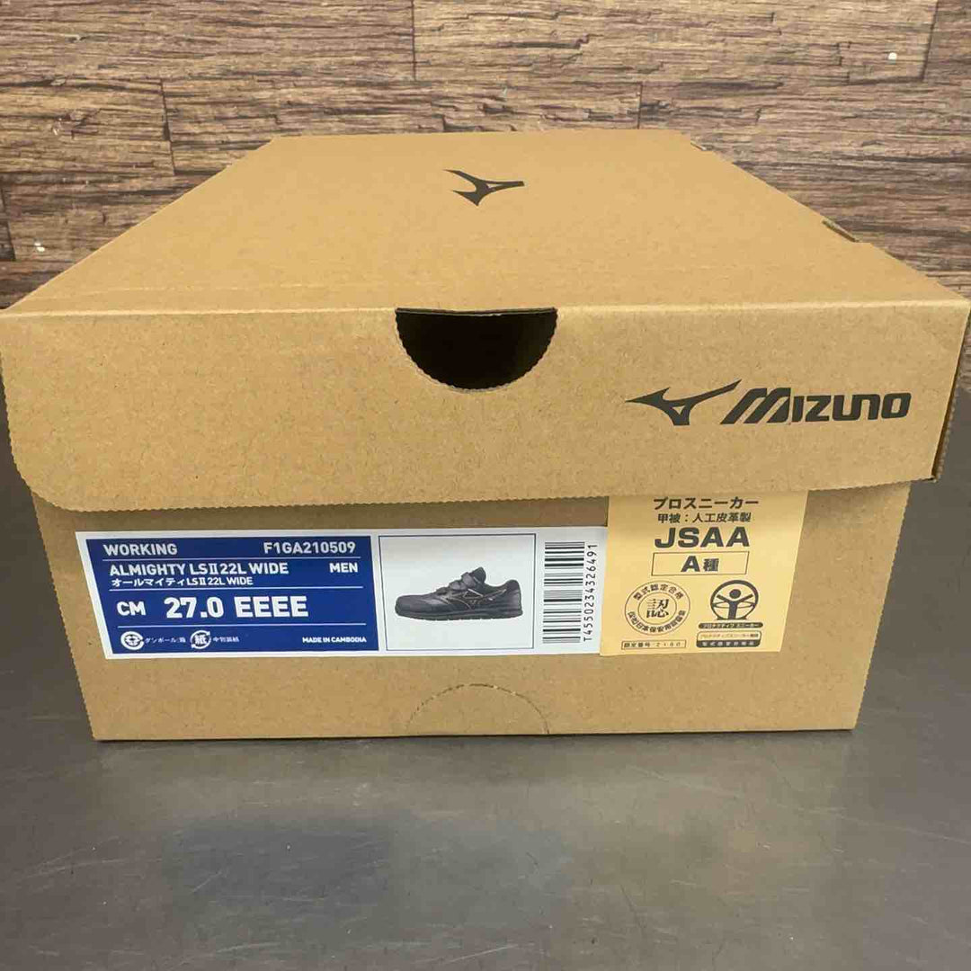 【未使用品】 ミズノ 安全靴 ワークシューズ オールマイティLSⅡ22L WIDE F1GA210509 27.0cm ブラック  【桶川店】