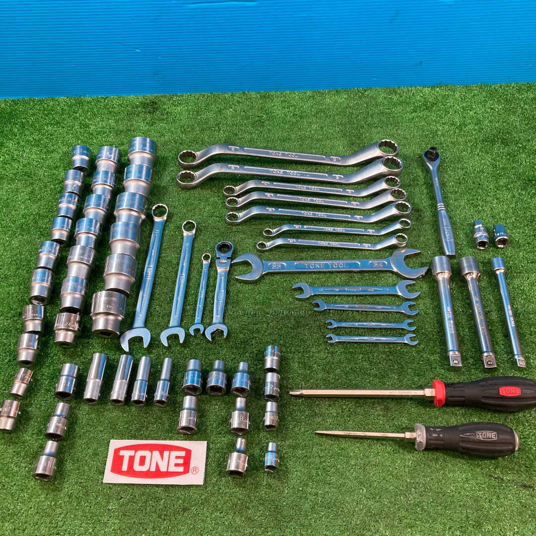 【中古現状品】トネ(TONE) まとめセット メガネ スパナ コンビ ラチェット ソケット12P/6P各種 計65点