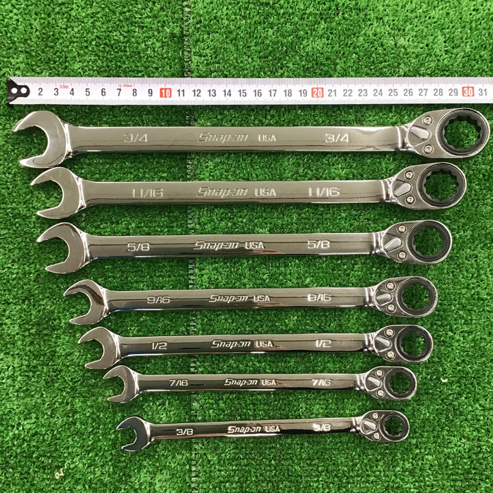 ▲ スナップオン(Snap-on) 切り替え式ラチェットコンビネーションレンチ7点セット SOXRR12A~24A 3/8~3/4インチ【桶川店】