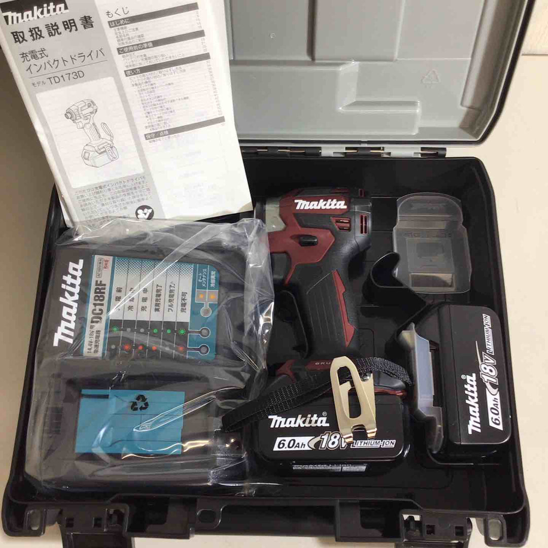 【未使用品】★純正バッテリー2個&充電器付き★マキタ(makita) コードレスインパクトドライバー TD173DGXAR レッド 赤 限定色【戸田店】