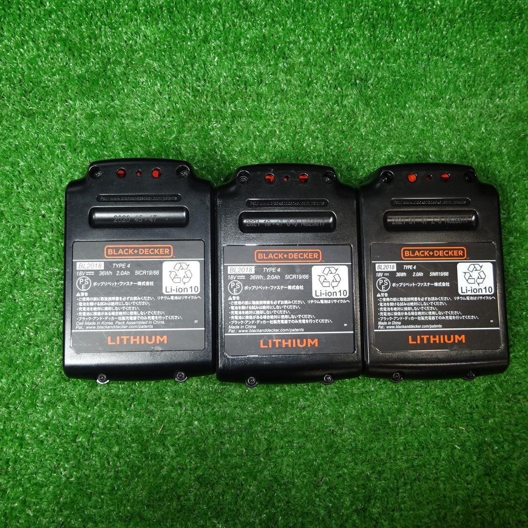 〇ブラックアンドデッカー リチウムイオンバッテリー 18V2.0Ah BL2018 3個まとめ【岩槻店】