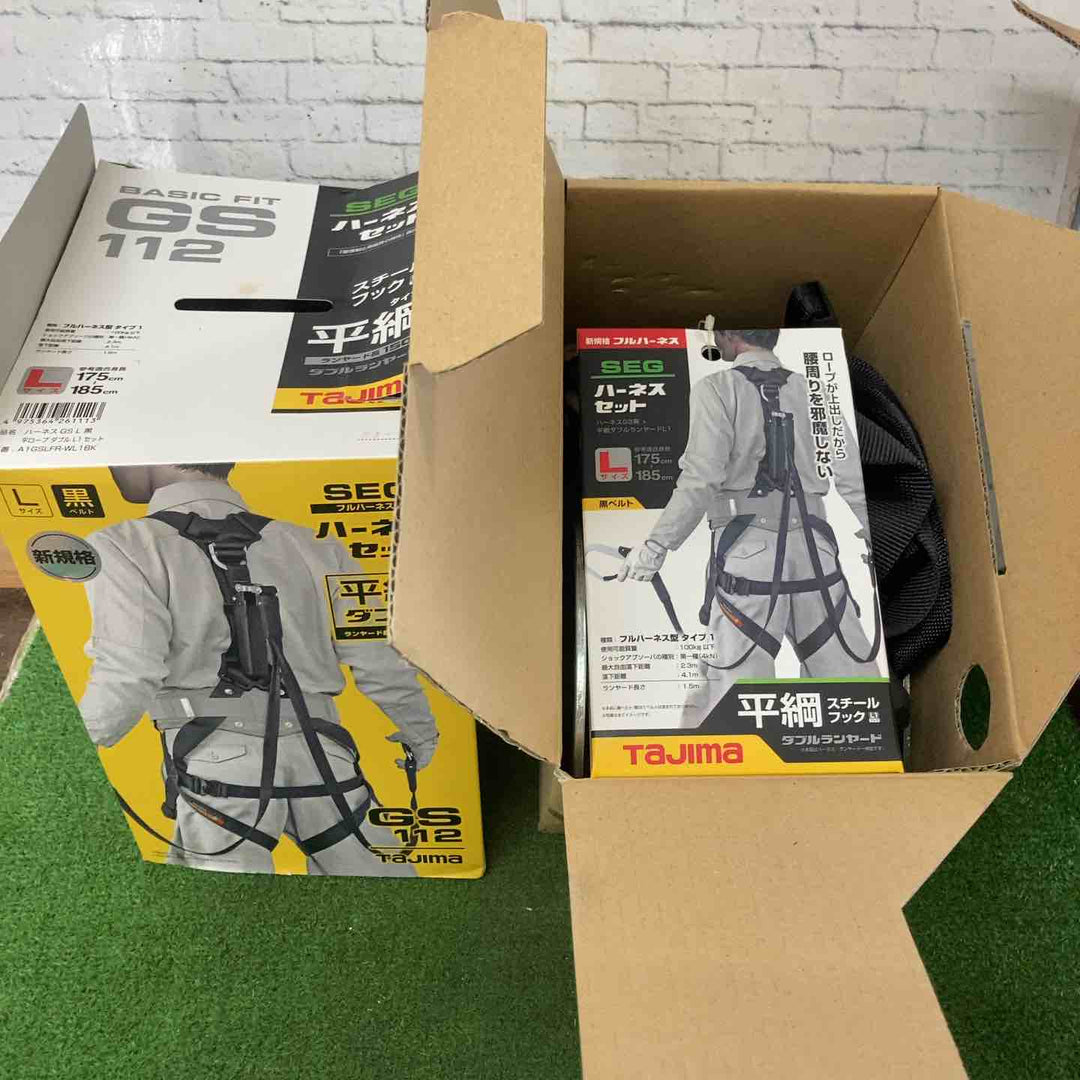 □タジマ(Tajima) ハーネスGS+平ロープダブルランヤードL1セット 黒 Lサイズ A1GSLFR-WL1BK【町田店】