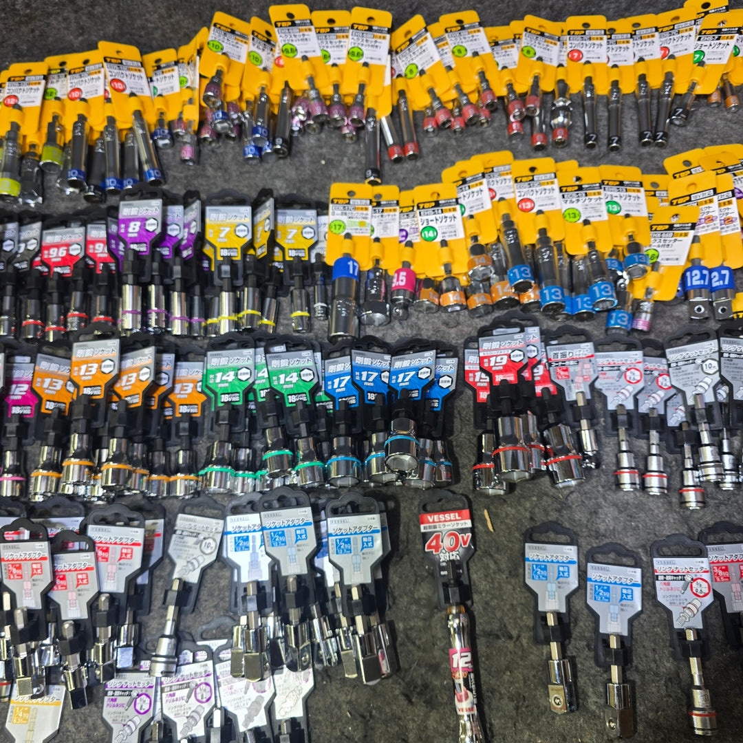 【未使用品・まとめ売り!】ソケットビット ソケットアダプター 軸足ソケット リングナットセッター 約211本 TOP VESSEL サイズ混合【桶川店】