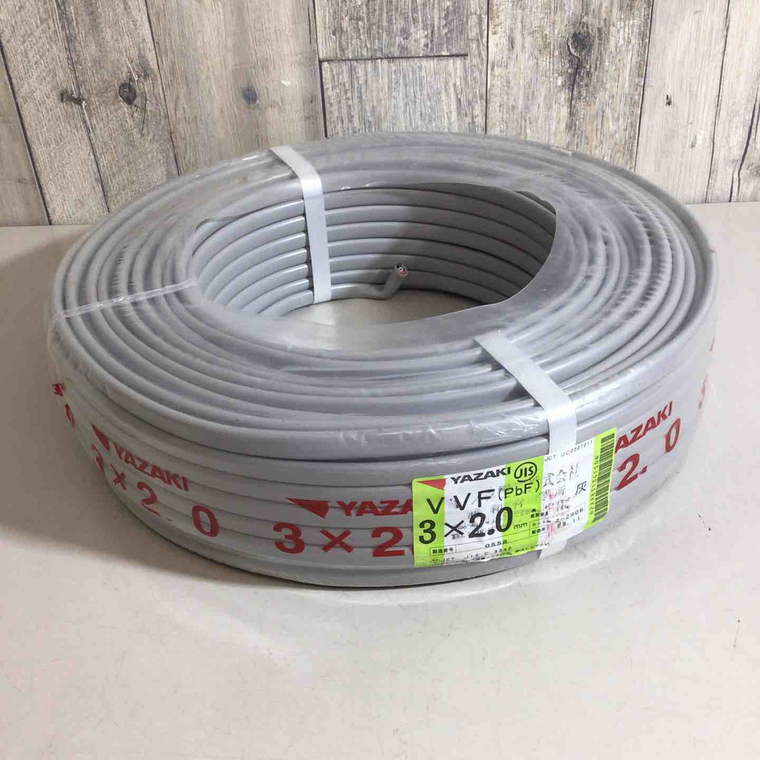 【未使用品(未開封)】 矢崎エナジー YAZAKI 3×2.0mm VVFケーブル 100m 電材 電線 灰 3芯【戸田店】