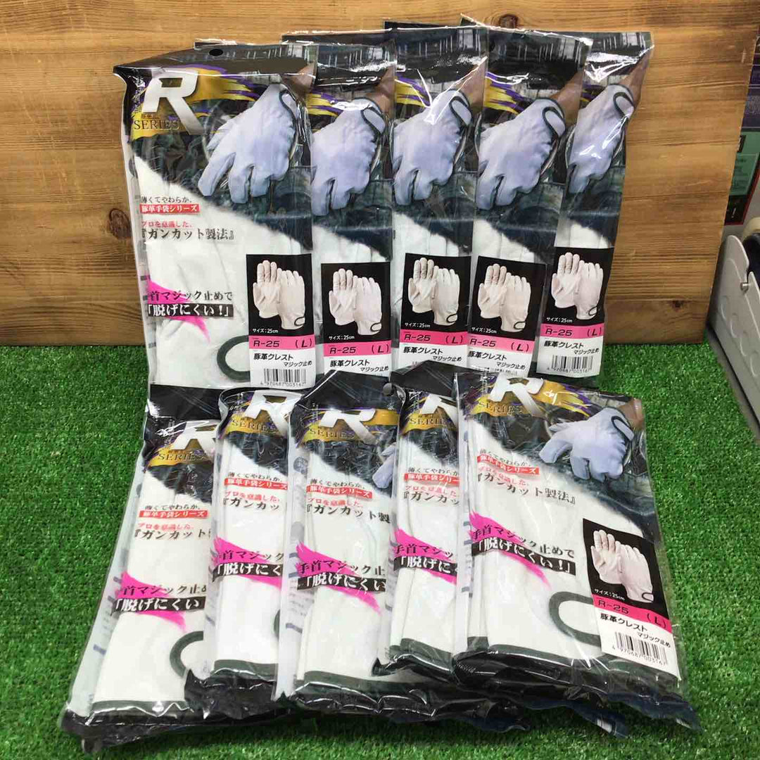 【未使用品】 おたふく手袋 豚革クレスト マジック止め R-25 *10双セット 【鴻巣店】