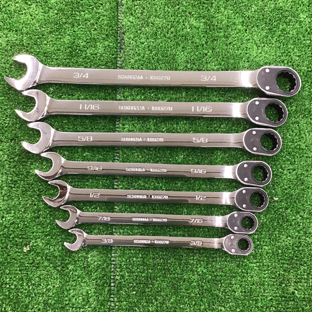 ▲ スナップオン(Snap-on) 切り替え式ラチェットコンビネーションレンチ7点セット SOXRR12A~24A 3/8~3/4インチ【桶川店】