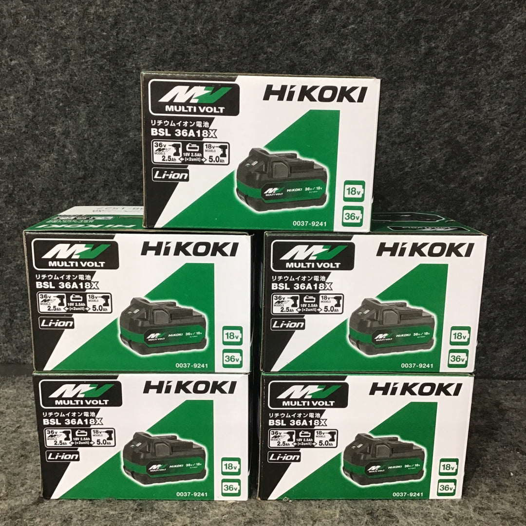 【未使用・送料無料の格安5個セット!】 ハイコーキ HiKOKI 第二世代 マルチボルト リチウムイオンバッテリー 36V/2.5Ah BSL36A18X 【桶川店】