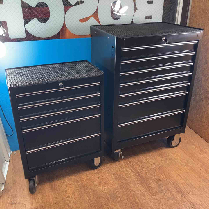 【中古品/店頭受取り限定】メーカー不明 ブラックツールキャビネット 7段・5段 2個セット 鍵付き【岩槻店】