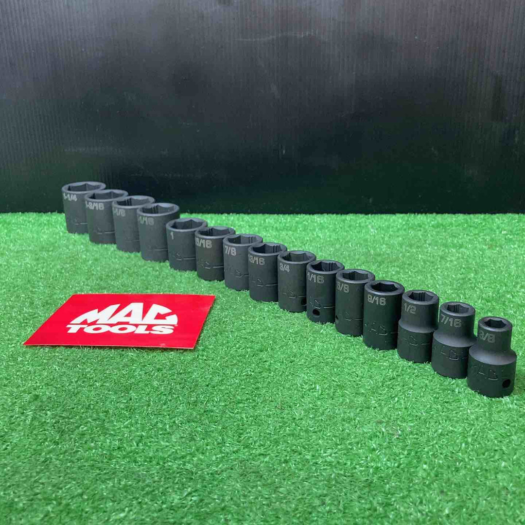 【未使用品(店頭展示品)】マックツール(MACTOOLS)1/2" ドライブ インチ インパクトソケット15個セット SVP156TR【岩槻店】