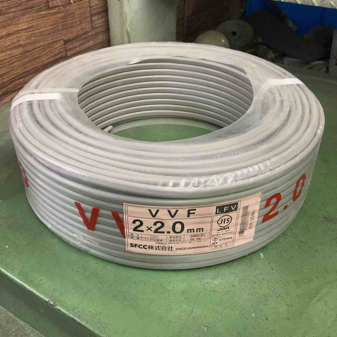 SFCC VVF LFV 2×2.0mm 100m 灰(黒・白)1巻 製造:令和6年8月【桶川店】