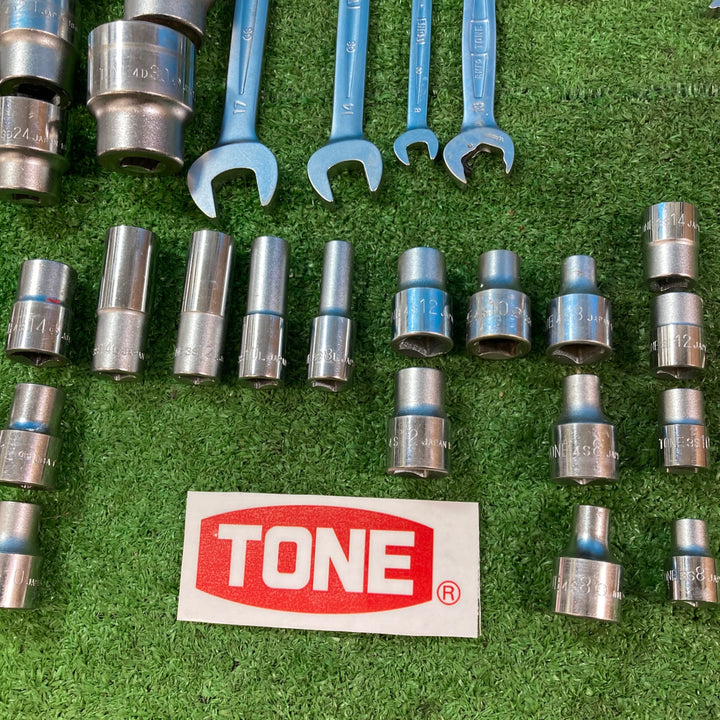 【中古現状品】トネ(TONE) まとめセット メガネ スパナ コンビ ラチェット ソケット12P/6P各種 計65点