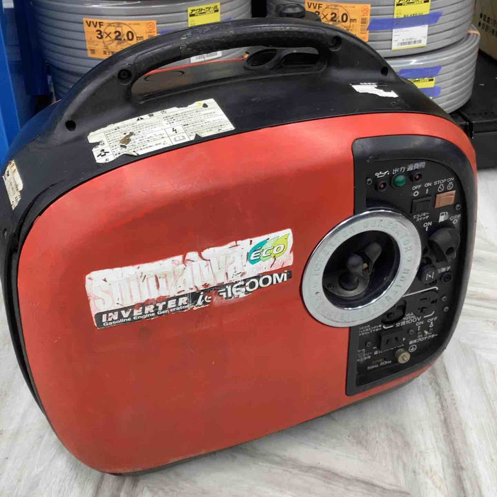 新ダイワ(Shindaiwa) インバーター発電機 IEG1600M-Y 発電OK エコノミースイッチ× 燃料コック常にON 外装割れ 現状品・保証無し 【越谷店】