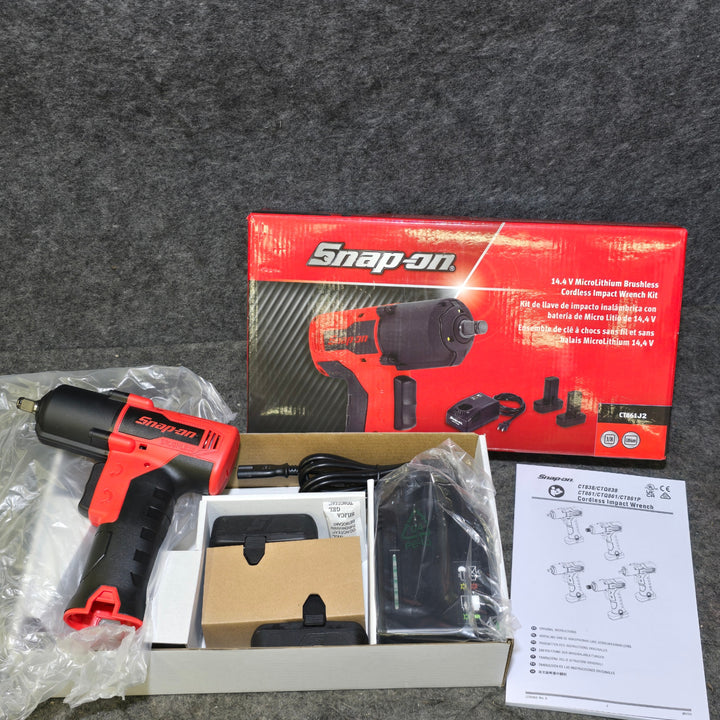 「【未使用品】スナップオン(Snap-on) 充電式インパクトレンチ CT861J2 3/8sq 充電器＋バッテリ2個 元箱あり 赤【桶川店】