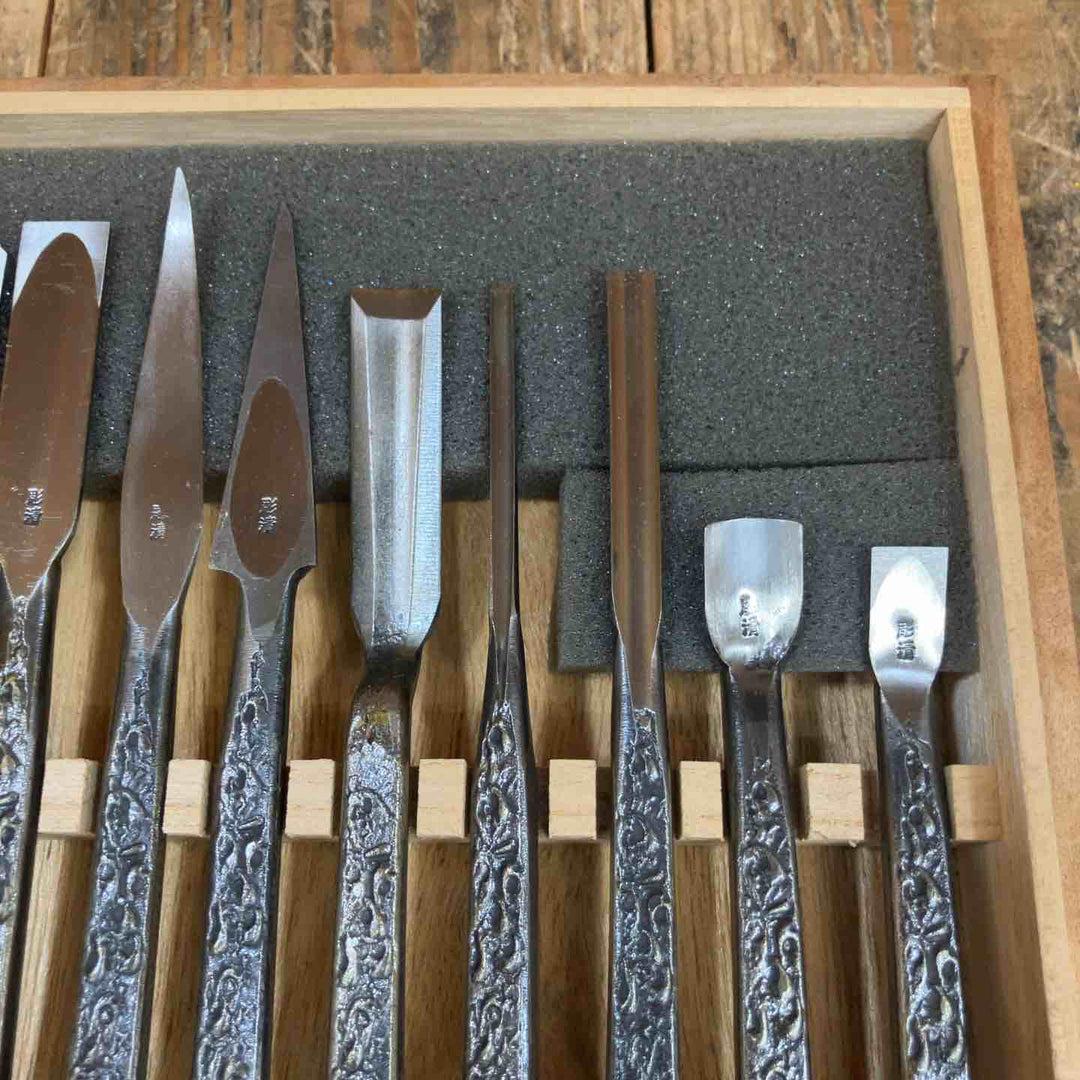 【美品】彫清 彫刻刀 共柄 15本組 道※備考欄要確認【所沢店】