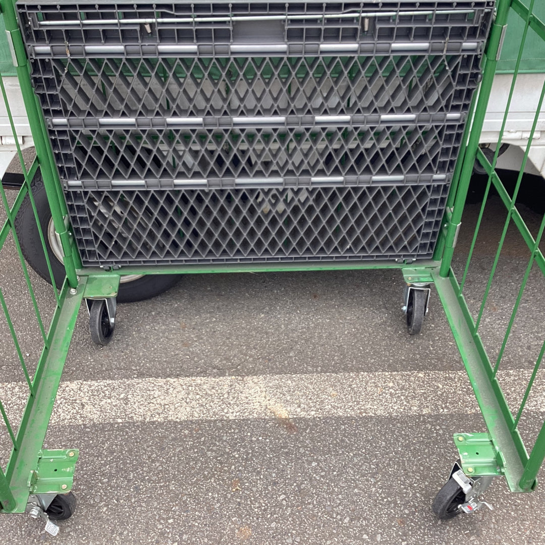 【店頭受取り限定】　大カゴ車 緑 底板樹脂タイプ 幅110cm 奥行80cm 高さ170cm かご台車【東大和店】