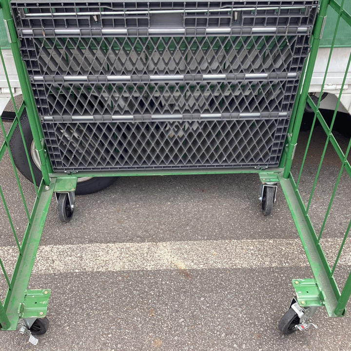 【店頭受取り限定】　大カゴ車 緑 底板樹脂タイプ 幅110cm 奥行80cm 高さ170cm かご台車【東大和店】
