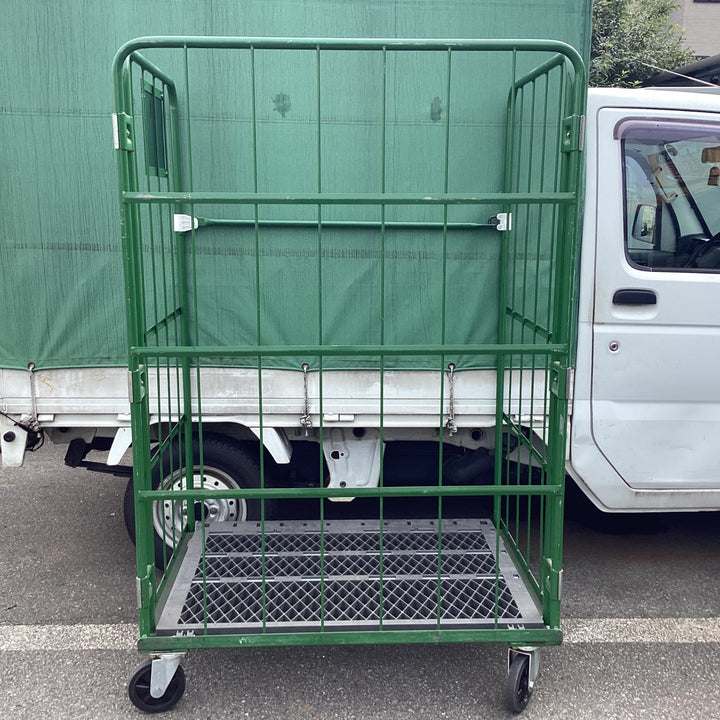【店頭受取り限定】　大カゴ車 緑 底板樹脂タイプ 幅110cm 奥行80cm 高さ170cm かご台車【東大和店】