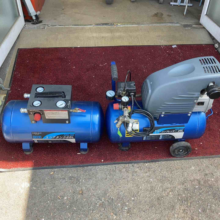 【店頭受取り限定】ACP-140 オイル式エアーコンプレッサー25L と ATK-110 エアーコンプレッサー用スペアタンク 1台 【町田店】
