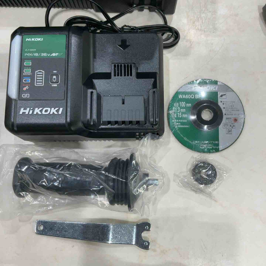 ◇HiKOKI(ハイコーキ) 36V 充電式 ディスクグラインダ G3610DC ブラック トイシ径100mm スライドスイッチ 蓄電池2個・充電器・ケース付 G3610DC(2XPBZ)【川口店】