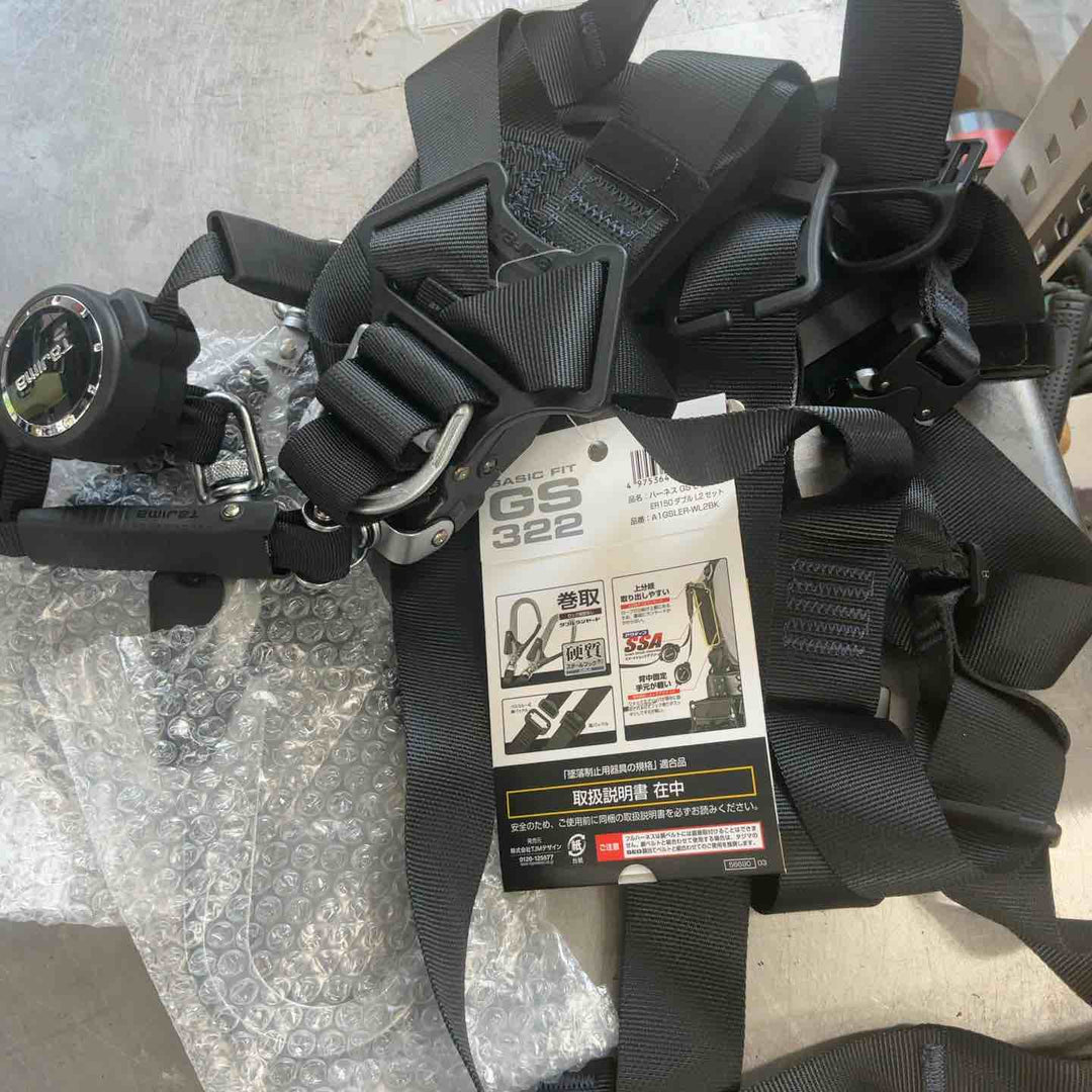 □タジマ(Tajima) ハーネスGS＋巻取式ダブルランヤードERL2セット Lサイズ A1GSLER-WL2BK【草加店】