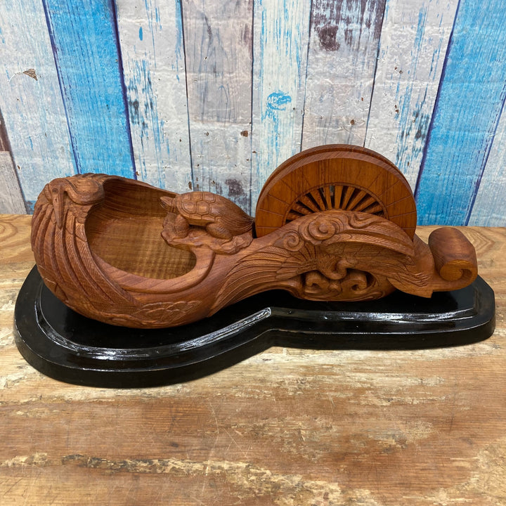 ▼坪辰 刻印有り 鶴亀坪 大型墨壺 約400ｍｍ 木製【柏店】