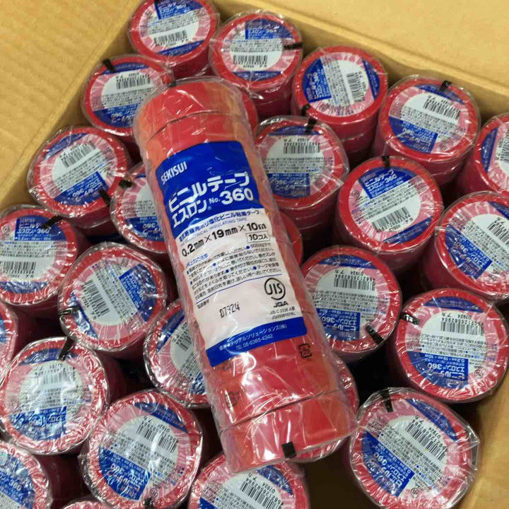 セキスイ(SEKISUI) 積水 エスロンテープ No.360 V360R01 塩化ビニル (0.2mmx19mmx10ｍ・赤)300個【所沢店】