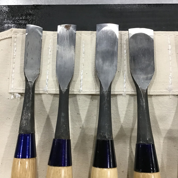 研綱 平鑿・浅丸鑿 8本組 収納袋付き 【川口店】