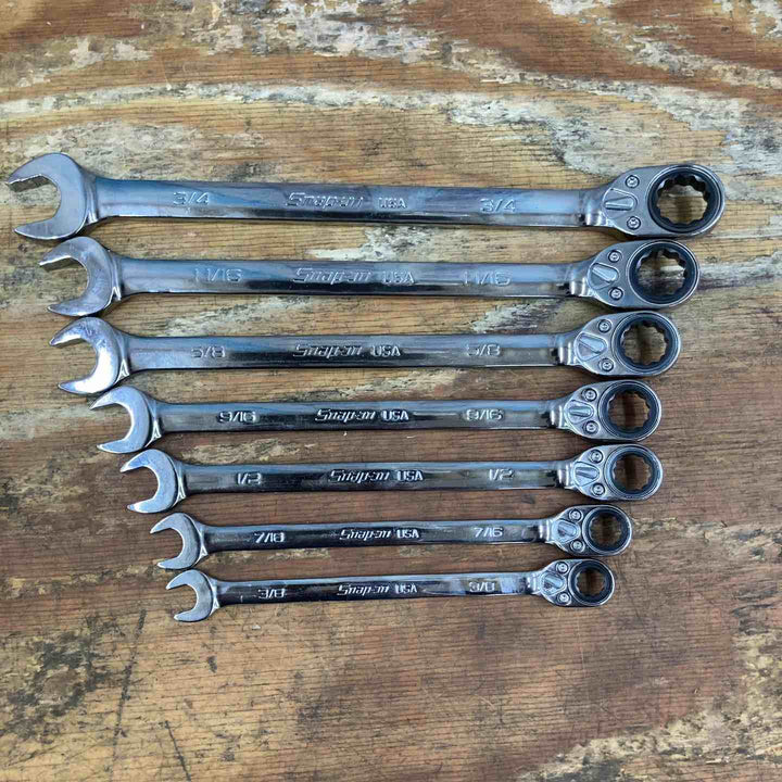 スナップオン(Snap-on) ギザ付ラチェットコンビネーションレンチ 7本セット SOXRR24A 22A 20A 18A16A 14A12A【柏店】