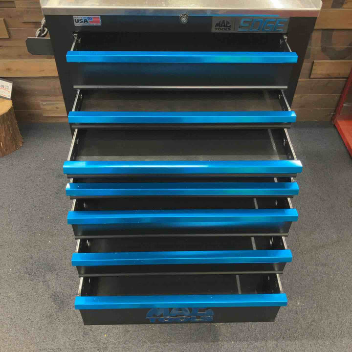 【店頭受取り限定】MACTOOLS マックツール 7ドロワー（7段）シングルバンク ロールキャビネット E2722-B-FBBL アルミ天板付き【柏店】