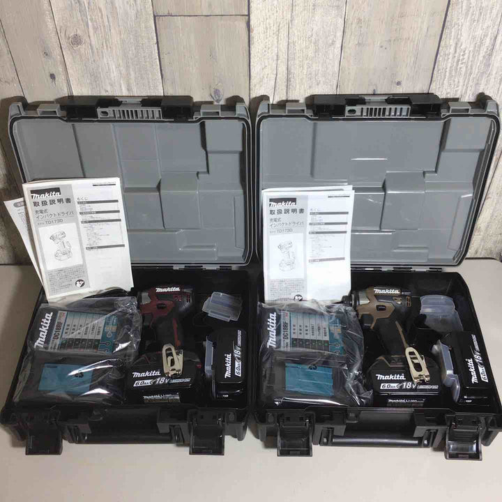 【未使用品】 限定色 マキタ makita コードレス インパクトドライバー TD173DGXAB TD173DGXAR 2台 フルセット インパクト ブラウン 茶 レッド 赤 純正 充電式 【戸田店】