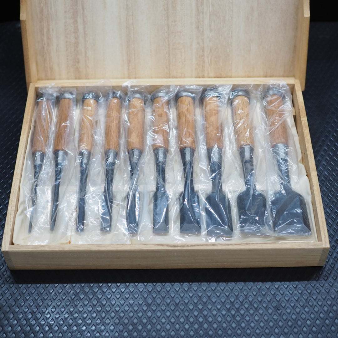 長期保管品 面取追入鑿　「左市弘」　 赤樫柄10本組【鴻巣店】