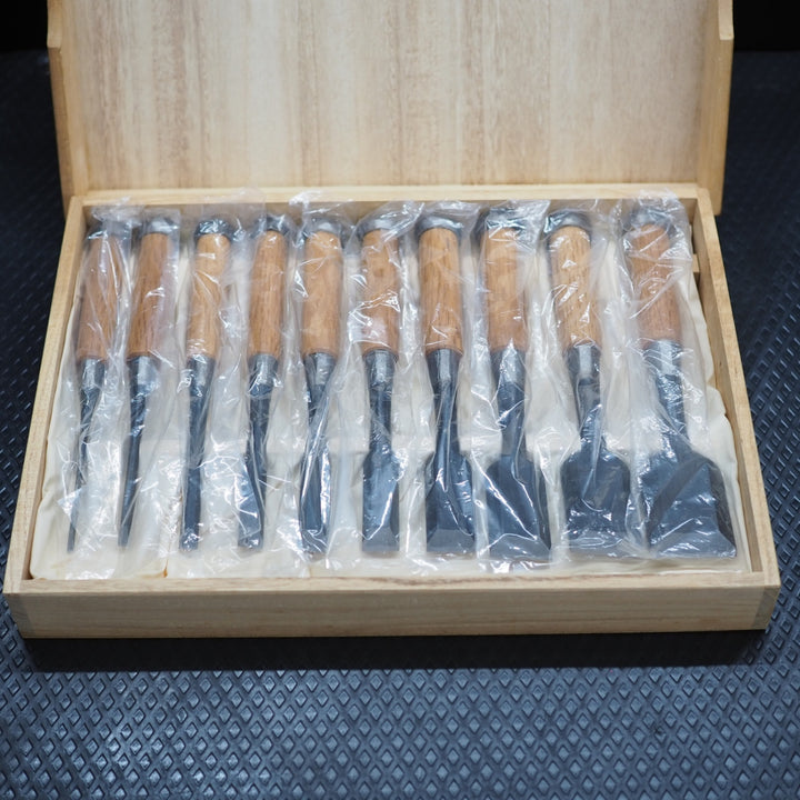 長期保管品 面取追入鑿　「左市弘」　 赤樫柄10本組【鴻巣店】