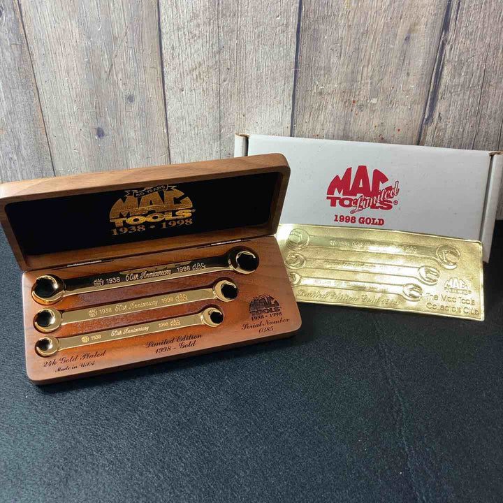 【中古美品】 マックツール(MACTOOLS) 24ｋフレアナットレンチ 3本セット 60周年記念 1998年 GOLD 未使用長期保管品 【東大和店】