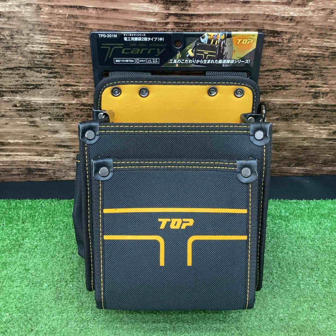 トップ (TOP) 電工用腰袋2段タイプ 中 斜め差し機能 テープホルダー付 カラビナ付 TPD-201M【川越店】