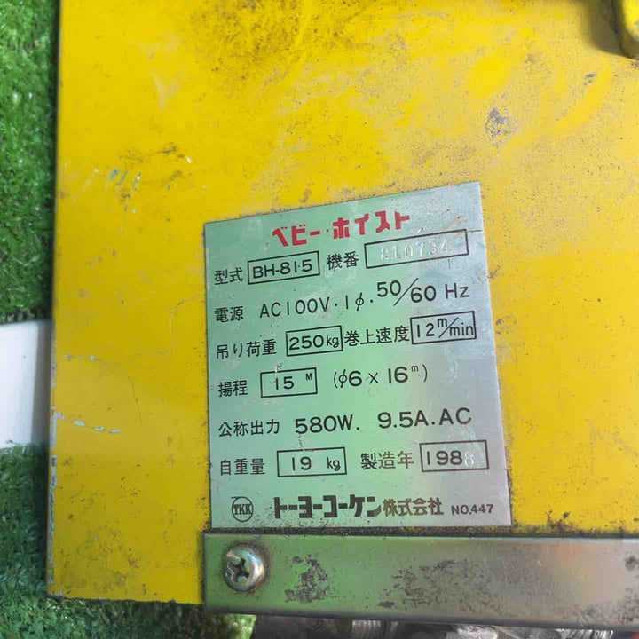 ◇トーヨーコーケン(TKK) 電動ウインチ(ワイヤー) ベビーホイスト  BH-815【岩槻店】