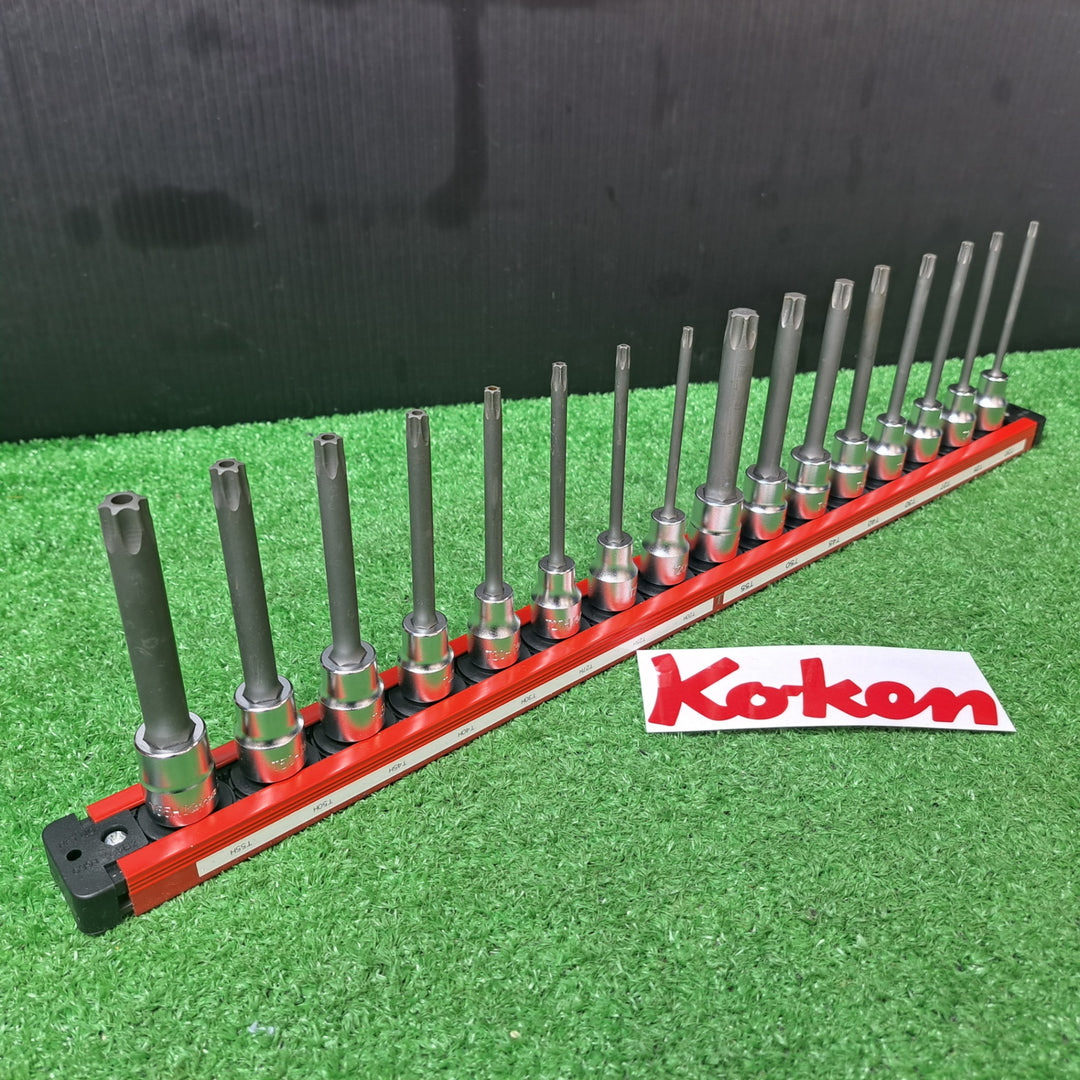 Ko-ken 3/8sq トルクスビットソケット 16本＋マグネットソケットホルダー セット T20-T55、T20H-T50H 【岩槻店】