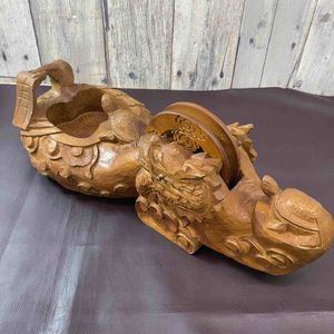超希少】 【中古美品】 龍亀鶴 木彫り 墨壺 すみつぼ 鉋 かんな カンナ