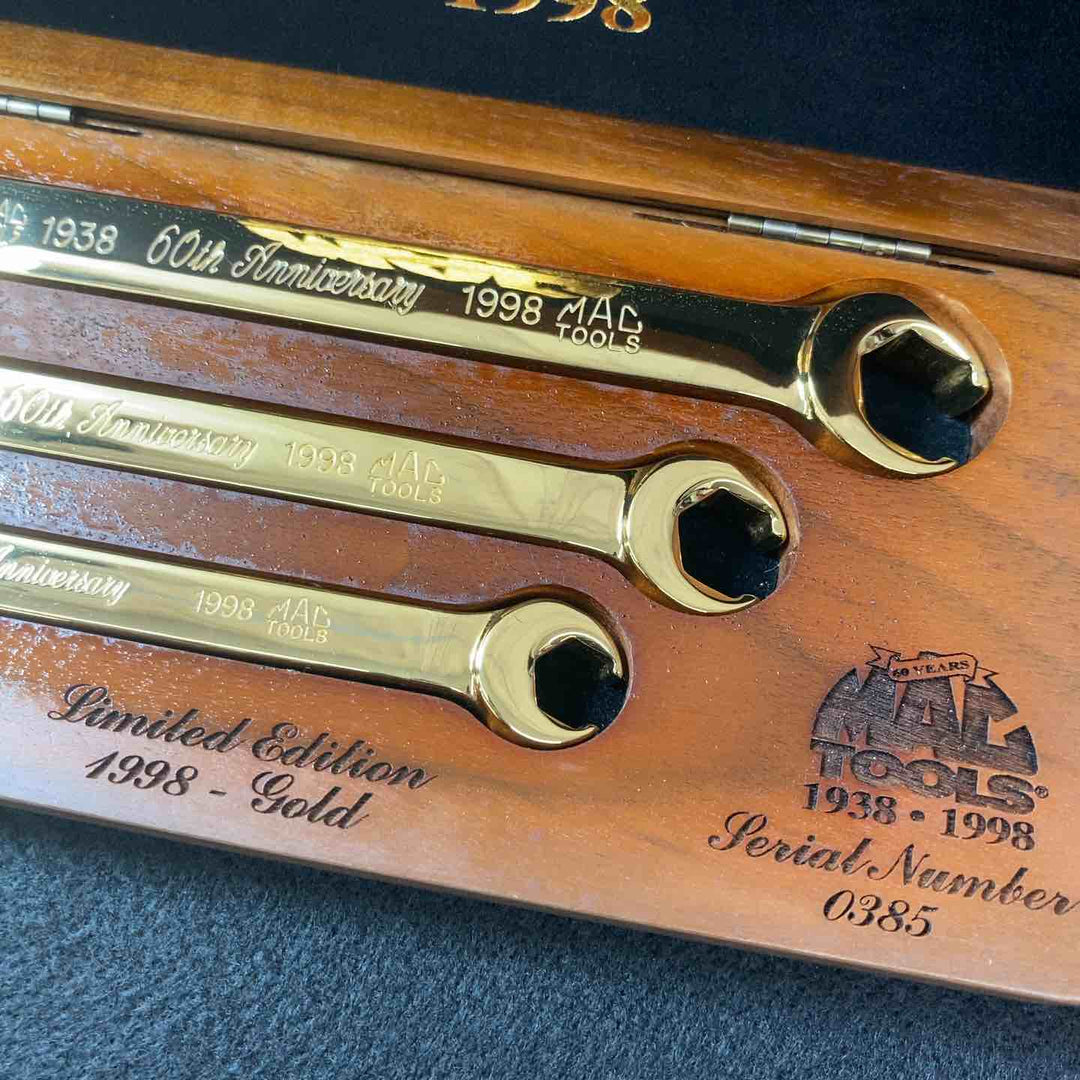 【中古美品】 マックツール(MACTOOLS) 24ｋフレアナットレンチ 3本セット 60周年記念 1998年 GOLD 未使用長期保管品 【東大和店】