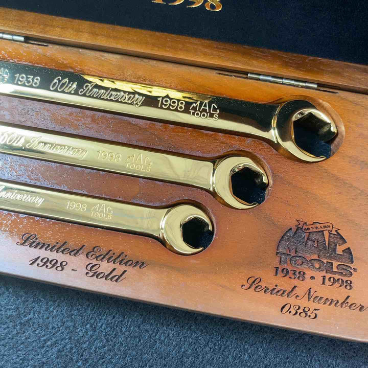 【中古美品】 マックツール(MACTOOLS) 24ｋフレアナットレンチ 3本セット 60周年記念 1998年 GOLD 未使用長期保管品 【東大和店】