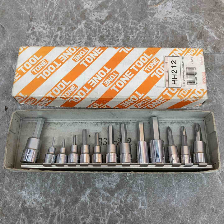 TONE ヘキサゴンソケットセット(ホルダー付、差込角6.35mm)12pcs / HH212  + 1個(差込角9.5mm)付き【八潮店】