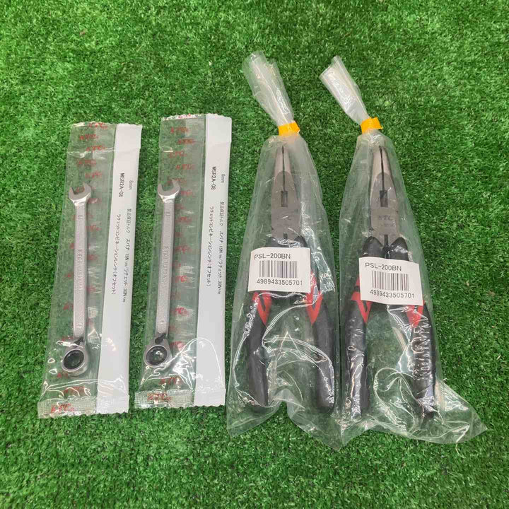 KTC（京都機械工具）ラジオペンチ（ PSL-200BN）2本＆コンビネーションレンチ2本（8mm MSR2A08）4点セット【川越店】