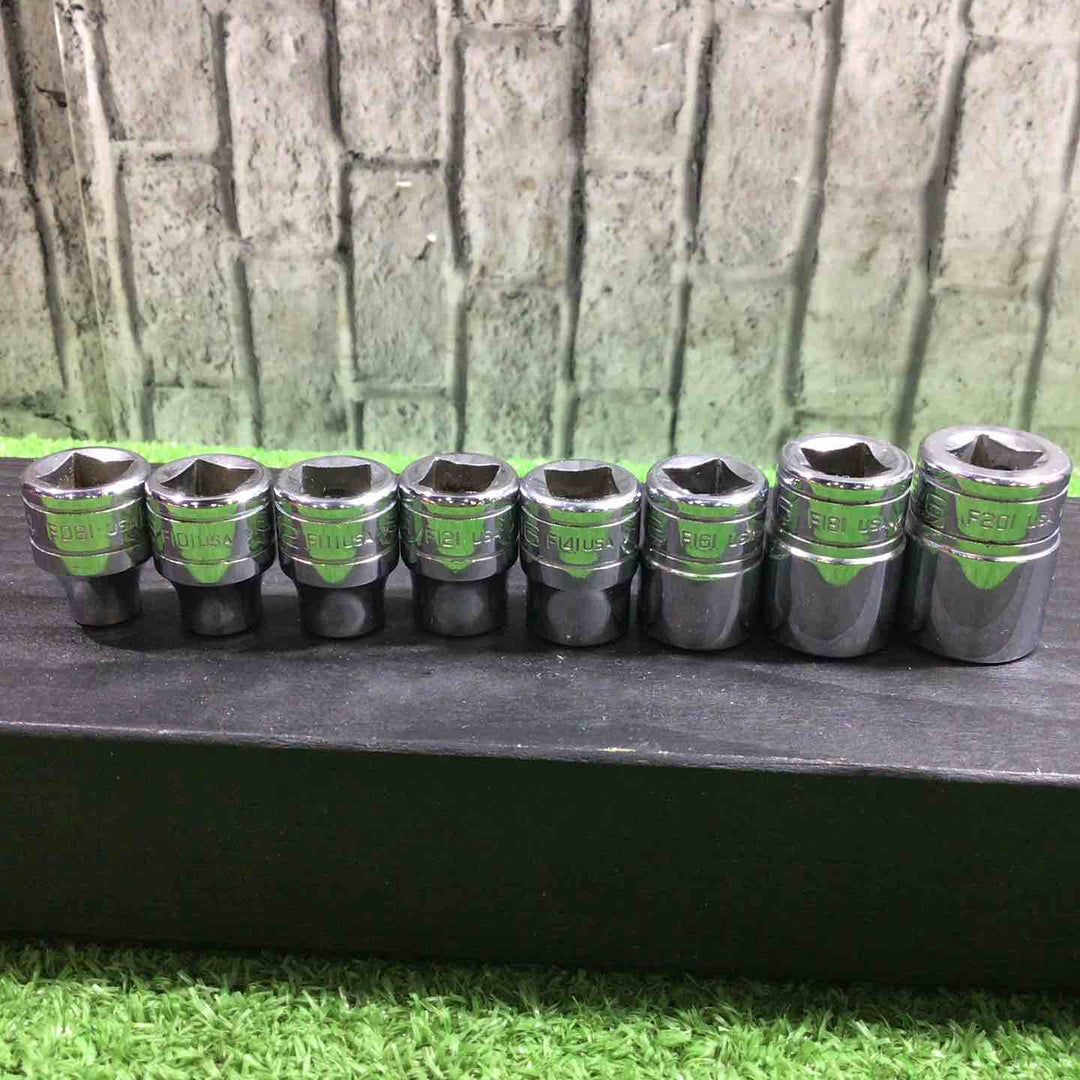 スナップオン(Snap-on) 3/8シャローソケット8点セット F～1シリーズ F161(1/2)の縁に若干の欠けがあります。 【川口店】