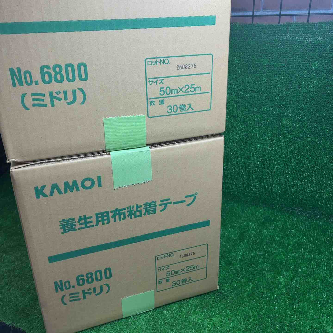 KAMOI 養生用布粘着テープ No.6800(ミドリ) 50mm×25m 60巻(30巻入り 2箱セット)【藤沢店】