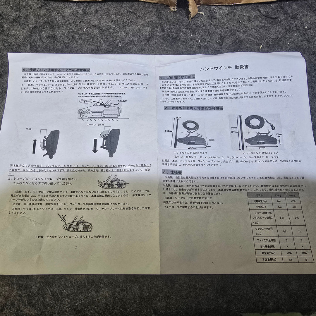 【未使用品】ベストアンサー  ハンドウインチ 800kg  ワイヤーロープ20m チルホール ウインチ 手動 レバーホイスト 本体 0.8t【桶川店】