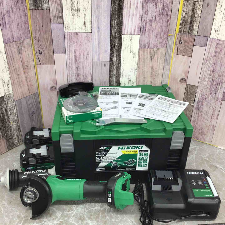 ◇HiKOKI(ハイコーキ) 36V 充電式 ディスクグラインダ G3610DC ブラック トイシ径100mm スライドスイッチ 蓄電池2個・充電器・ケース付 G3610DC(2XPBZ)【八潮店】