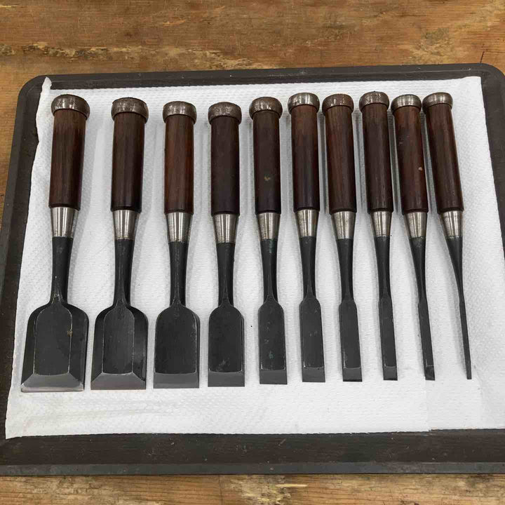 【中古品】　「月市弘」銘 鑿 10本組 のみ 木工 大工道具 Japanise Chisel【柏店】