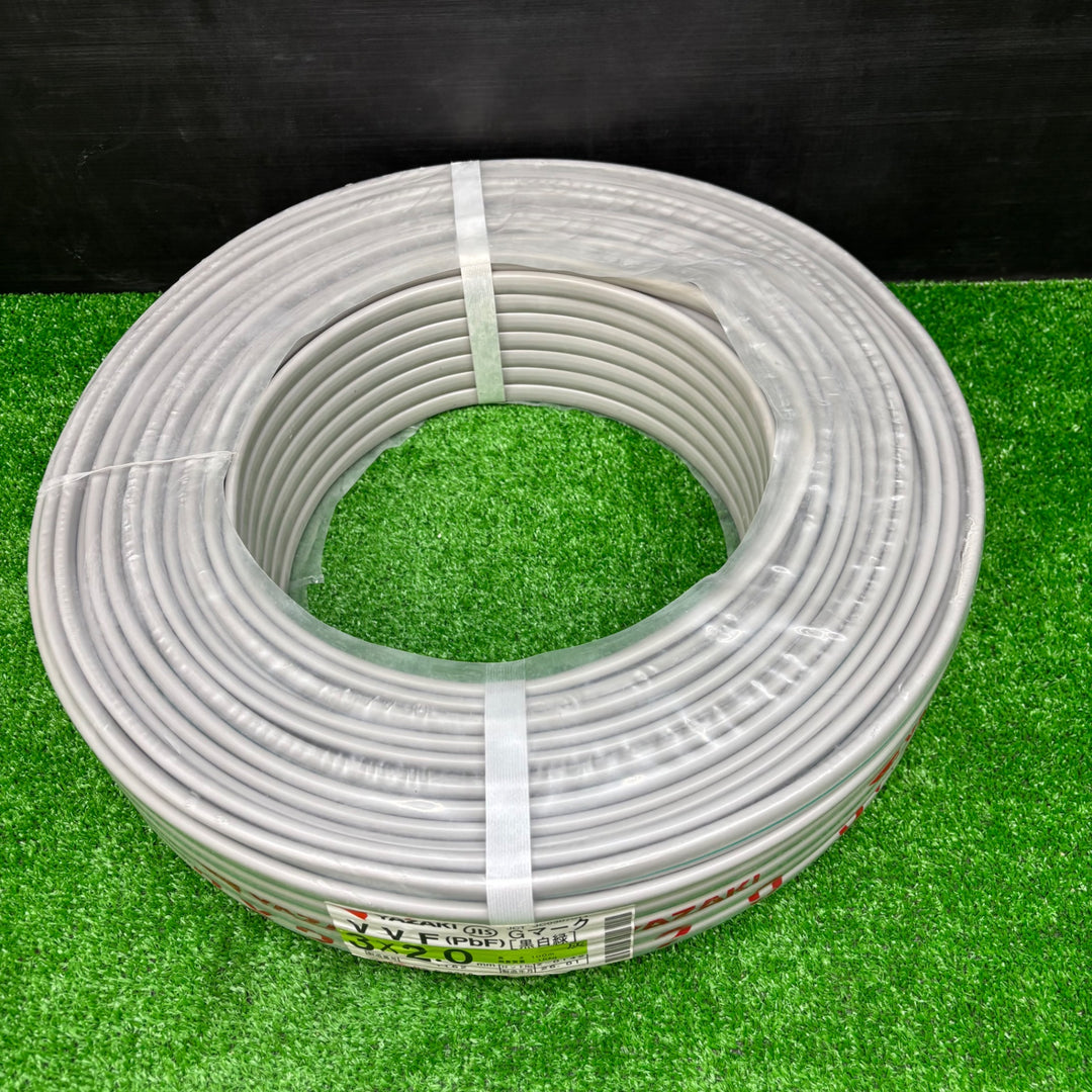 【未使用品】YAZAKI 矢崎 ヤザキ VVF(PbF) 3×2.0mm 100m 黒、白、緑 Gライン【電材館越谷店】